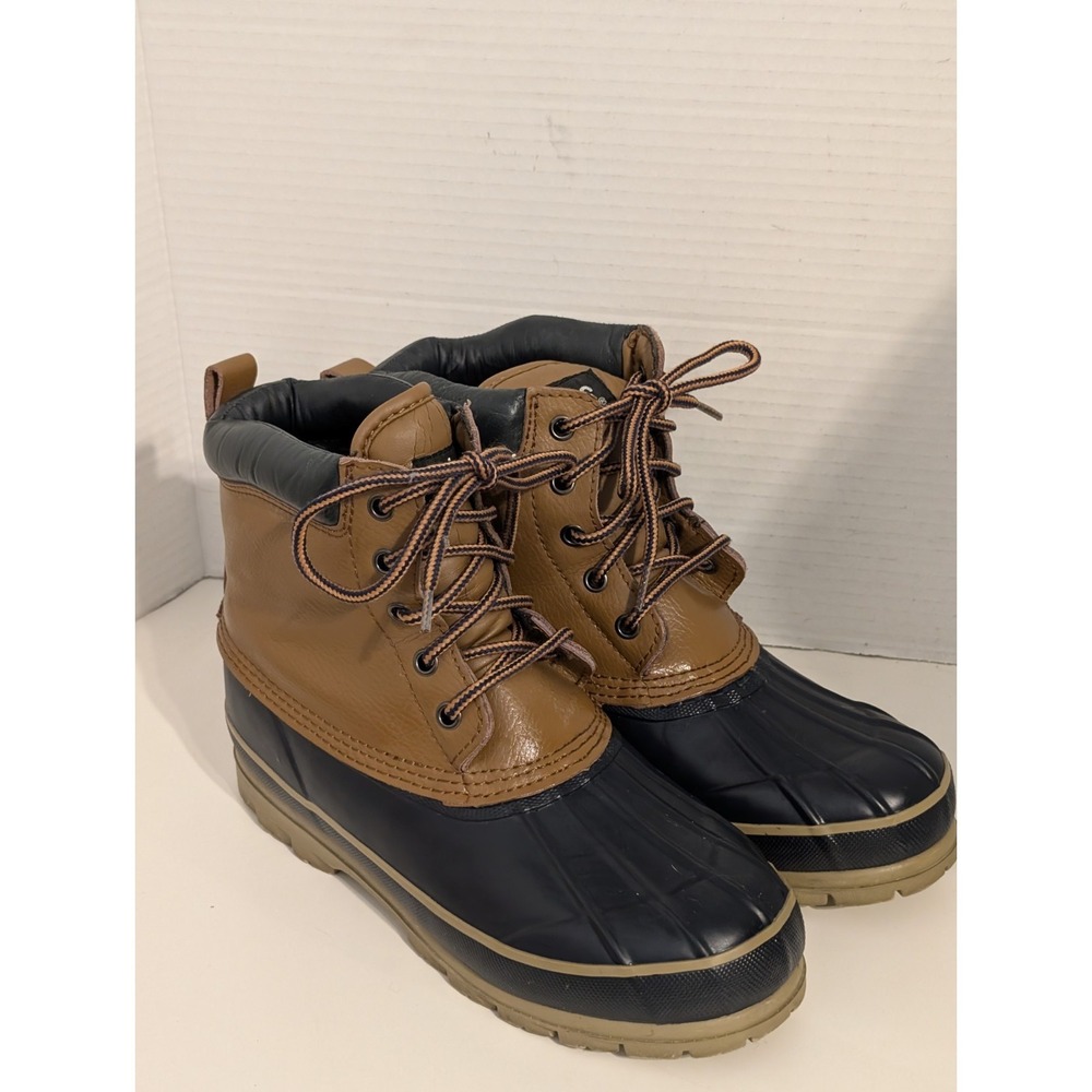Totes Portland Duck Boots Brown and Navy Blue Waterproof Women's‎ Size 8M
